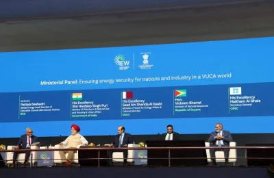 HE Saad bin Sherida al-Kaabi participating in a special panel discussion on energy security alongside Hardeep Singh Puri, India’s Minister of Petroleum & Natural Gas, and Housing & Urban Affairs; Vickram Bharrat, Minister of Natural Resources, Republic of Guyana, and Haitham al-Ghais, Opec Secretary-General.
