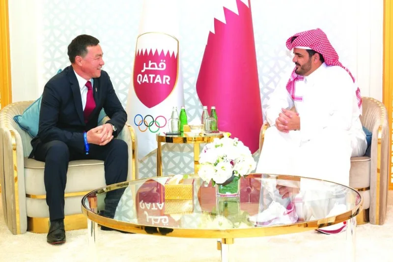QOC chairman meets Sadyr Mamytov, President of the National Olympic Committee of the Kyrgyz Republic, on the sidelines of the 2024 World Aquatics Championships, which is currently taking place in Doha.
