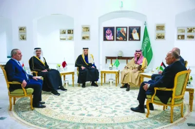 HE the Prime Minister and Minister of Foreign Affairs Sheikh Mohamed bin Abdulrahman bin Jassim al-Thani participates in a consultative meeting in Riyadh to discuss developments in the Israeli war.
