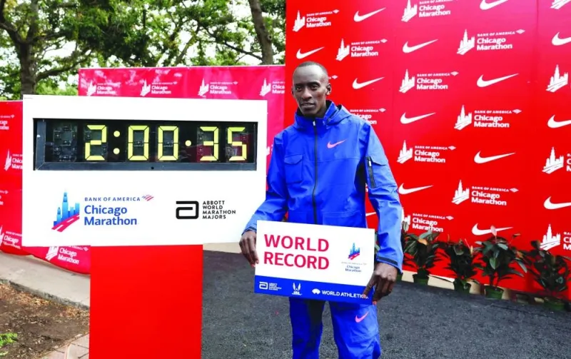 
Kelvin Kiptum burst onto the marathon scene when he ran a world record 2:00:35 in Chicago last October, slicing 34 seconds off Eliud Kipchoge’s previous record. (AFP) 