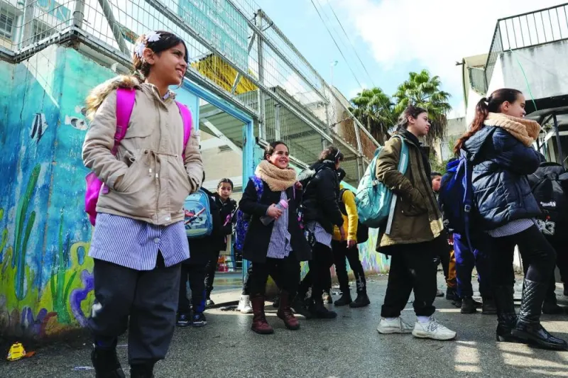 
Palestinian students leave school in the Dheisheh refugee camp in Bethlehem in the occupied West Bank. 