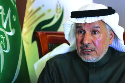 
The head of Saudi Arabia’s King Salman Humanitarian Aid and Relief Centre (KSrelief), Abdullah al-Rabeeah, speaks during an interview with AFP in Riyadh on the delivery of aid to Gaza, yesterday. 