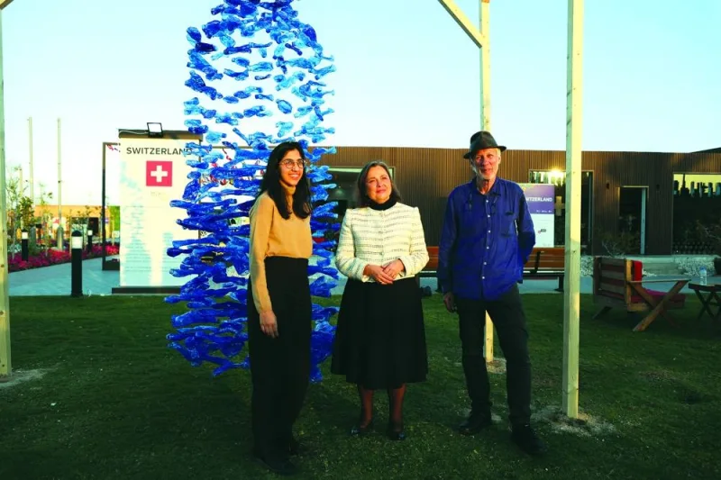 Swiss artist Etienne Krähenbühl and Swiss ambassador Florence Tinguely Matli at the Swiss Pavilion at Al Bidda Park. 