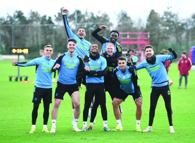 Arsenal players during a training session in London on Friday, on the eve of their Premier League match against Burnley.