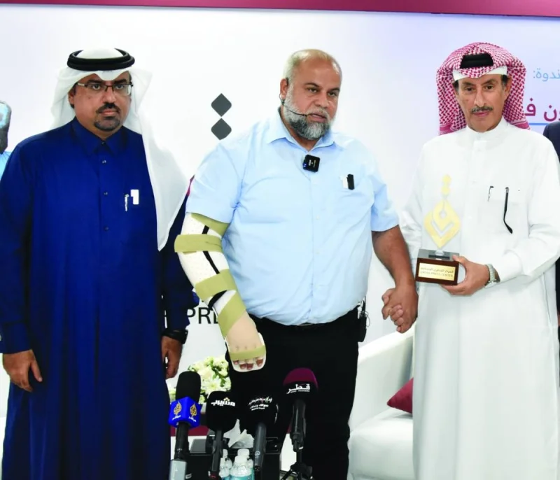 From right: Abdulaziz al-Ishaq, Wael al-Dahdouh and Saad al-Rumaihi at the Qatar Press Center.