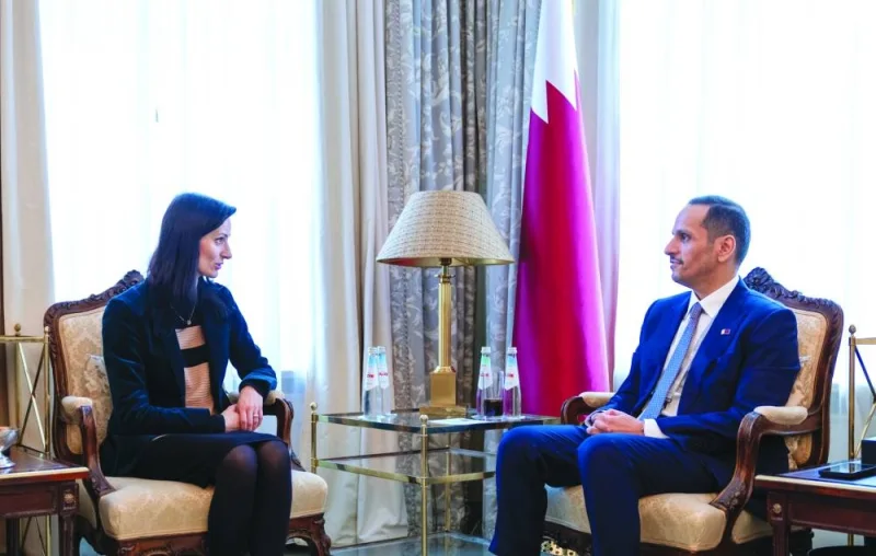 HE the Prime Minister and Minister of Foreign Affairs Sheikh Mohamed bin Abdulrahman bin Jassim al-Thani meets with the Deputy Prime Minister and Foreign Minister of Bulgaria Mariya Gabriel.