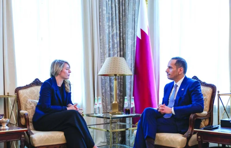HE the Prime Minister and Minister of Foreign Affairs Sheikh Mohamed bin Abdulrahman bin Jassim al-Thani meets with the Minister of Foreign Affairs of Canada Melanie Joly.