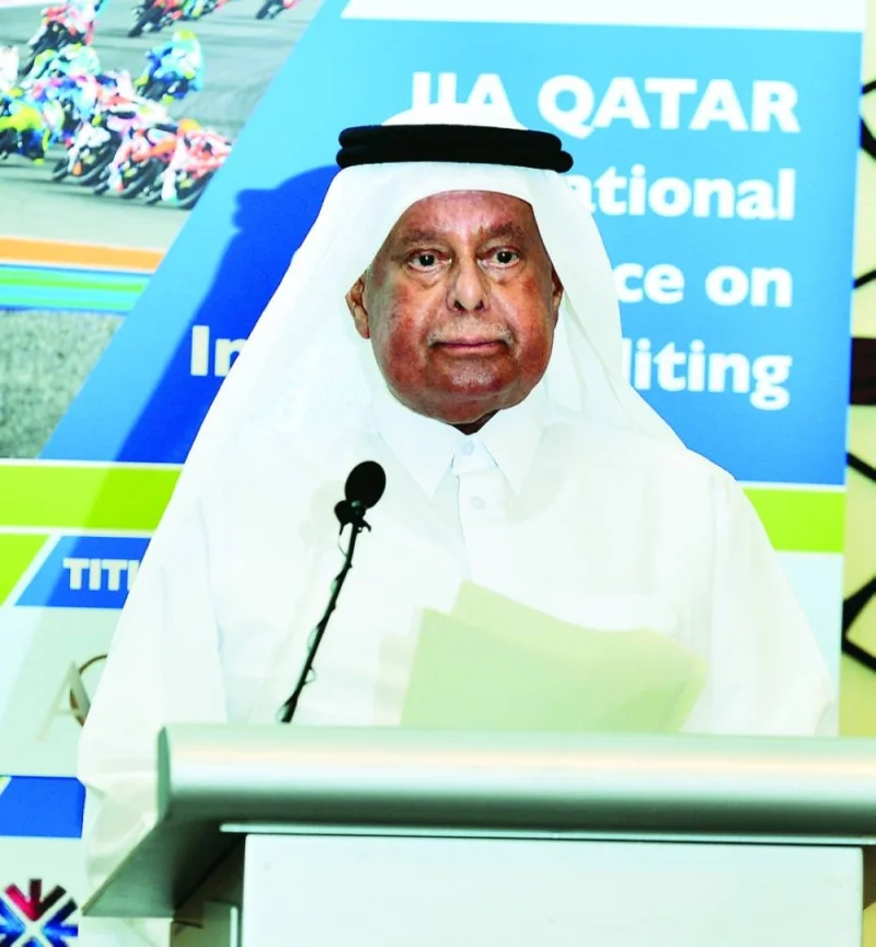 HE the former Deputy Prime Minister Abdullah bin Hamad al-Attiyah delivering opening remarks at the 7th National Conference on Internal Auditing in Doha on Sunday. PICTURES: Shaji Kayamkulam