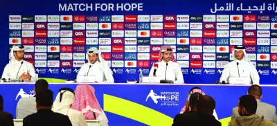 Officials announce details of the Match for Hope at Ahmed Bin Ali Stadium Sunday. PICTURE: Shaji Kayamkulam