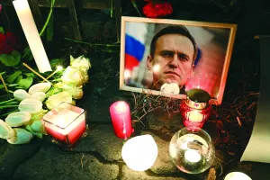 
Vigil in front of the Russian embassy in Yerevan following the announcement that the Kremlin’s most prominent critic Alexei Navalny had died in an Arctic prison. (AFP) 