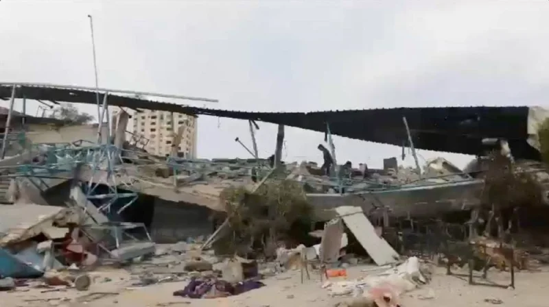 A view shows a damaged UNRWA school in Gaza City, in this screengrab obtained from a social media video released on Monday. UNRWA/Handout via REUTERS