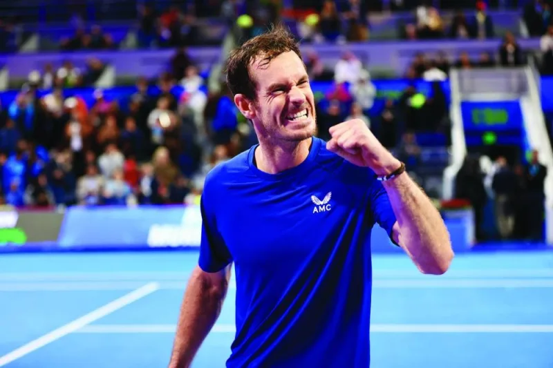 Andy Murray celebrates after his win over Alexandre Muller during the Qatar ExxonMobil Open at the Khalifa International Tennis and Squash Complex on Tuesday.