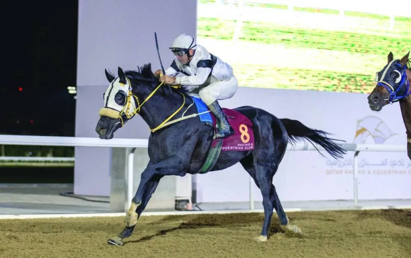 Ivan Rossi rides Khaled Al Shahania to Baidaa Algaa Cup victory at the Al Rayyan Racecourse on Wednesday. PICTURE: Juhaim