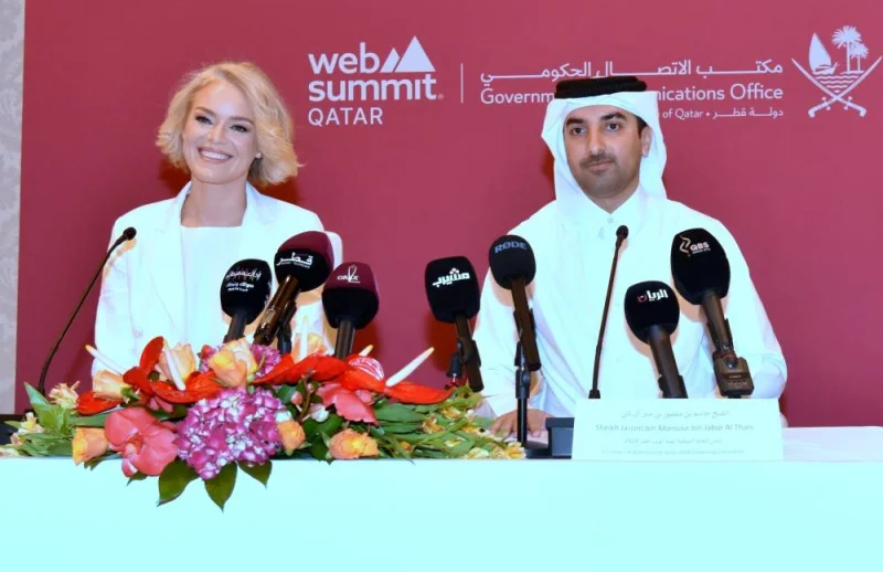 Web Summit Qatar 2024 Organising Committee Chairman Sheikh Jassim Bin Mansour Bin Jabor Al-Thani And Web Summit CEO Katherine Maher During A Press Conference Thursday. PICTURE: Thajudheen
