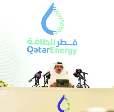 HE the Minister of State for Energy Affairs Saad Sherida al-Kaabi, also the President and CEO of QatarEnergy, addressing the press conference Sunday. PICTURE: Shaji Kayamkulam.