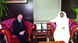 Qatar Chamber first vice-chairman Mohamed bin Towar al-Kuwari during a meeting with National US-Arab Chamber of Commerce president David Hamod in Doha Monday.