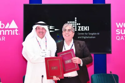 HE Dr Ahmad al-Sayed and Prof Dr Sahin Albayrak during the signing ceremony on the sidelines of Web Summit Qatar 2024.