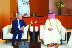 India’s Minister for Railways, Communications and Electronics & Information Technology, Ashwini Vaishnaw in talks with HE the Minister for Communication and Information Technology, Mohamed bin Ali al-Mannai.