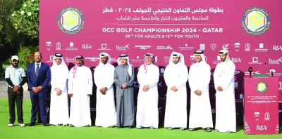 Qatar golfers and Qatar Golf Association officials pose during during the opening ceremony of the GCC Golf Championship at the Doha Golf Club on Wednesday. PICTURES: Ram Chand
