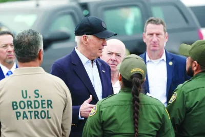 
Biden, with Mayorkas, receives a briefing at the US-Mexico border in Brownsville, Texas. 