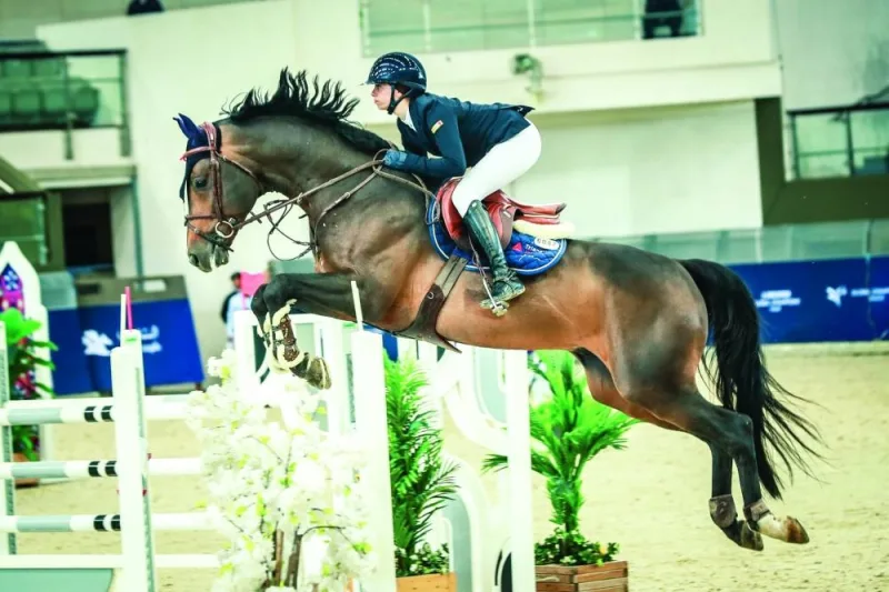 Belgium’s Abdel Said astride Bonne Amie clears a rail in the Global Champions Tour Grand Prix of Doha at Al Shaqab on Saturday.