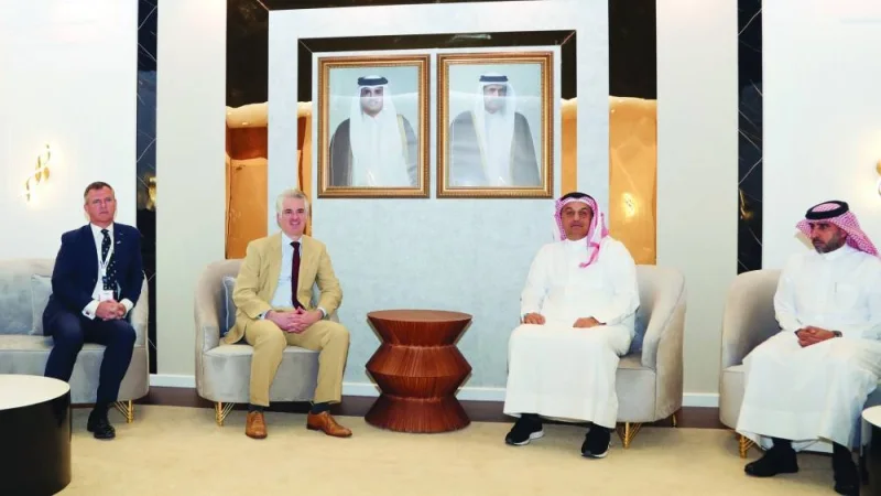 HE the Deputy Prime Minister and Minister of State for Defence Affairs Dr Khalid bin Mohamed al-Attiyah meets the Minister for Defense Procurement of the United Kingdom James Cartlidge and Chief of the General Staff of the UK General Sir Patrick Sanders.