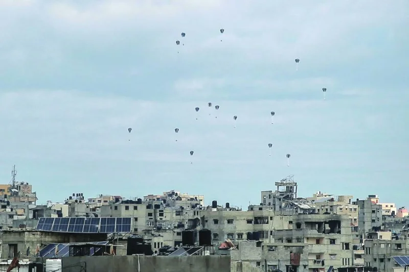 Aid parcels are airdropped over the northern Gaza Strip Friday.