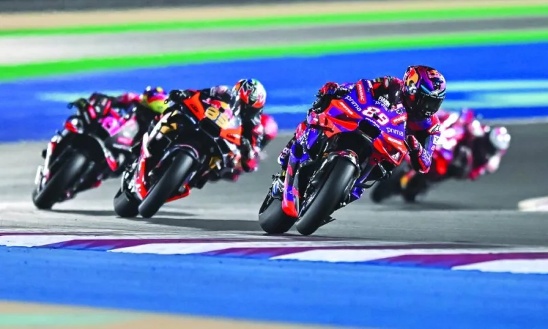 Prima Pramac Racing’s Jorge Martin leads the pack during the Grand Prix of Qatar sprint race at the Lusail International Circuit on Saturday. PICTURES: Noushad Thekkayil