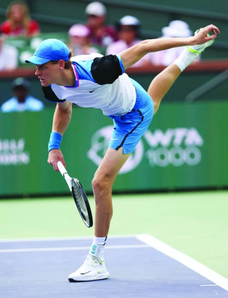 
Jannik Sinner of Italy serves against Jan-Lennard Struff of Germany in their third round match during the Indian Wells Masters. (AFP) 