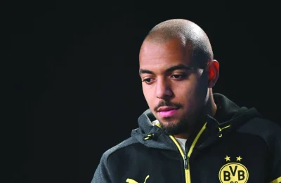 Dortmund’s Donyell Malen attends a press conference on Tuesday on the eve of their Champions League last 16 second leg match against PSV Eindhoven in Dortmund, Germany. (AFP)