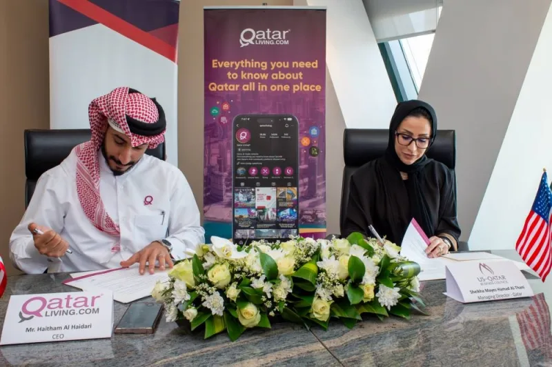 Sheikha Mayes bint Hamad al-Thani, managing director of USQBC Doha Office, and Haitham al-Haidari, CEO of Qatar Living, signing the memorandum of understanding in a ceremony held recently at the USQBC headquarters in Doha.
