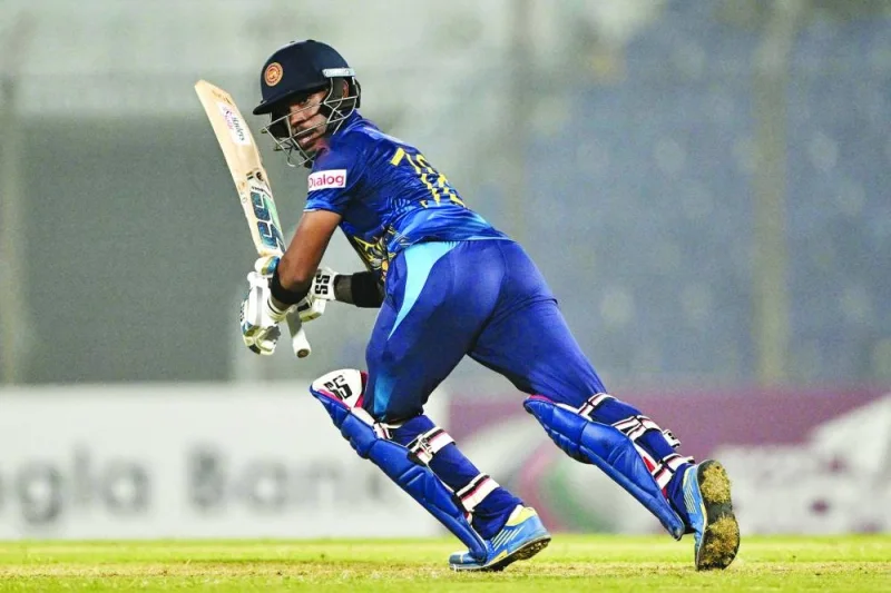 Sri Lanka’s Pathum Nissanka plays a shot during the second one-day international against Bangladesh at the Zahur Ahmed Chowdhury Stadium in Chittagong on Friday. (AFP)