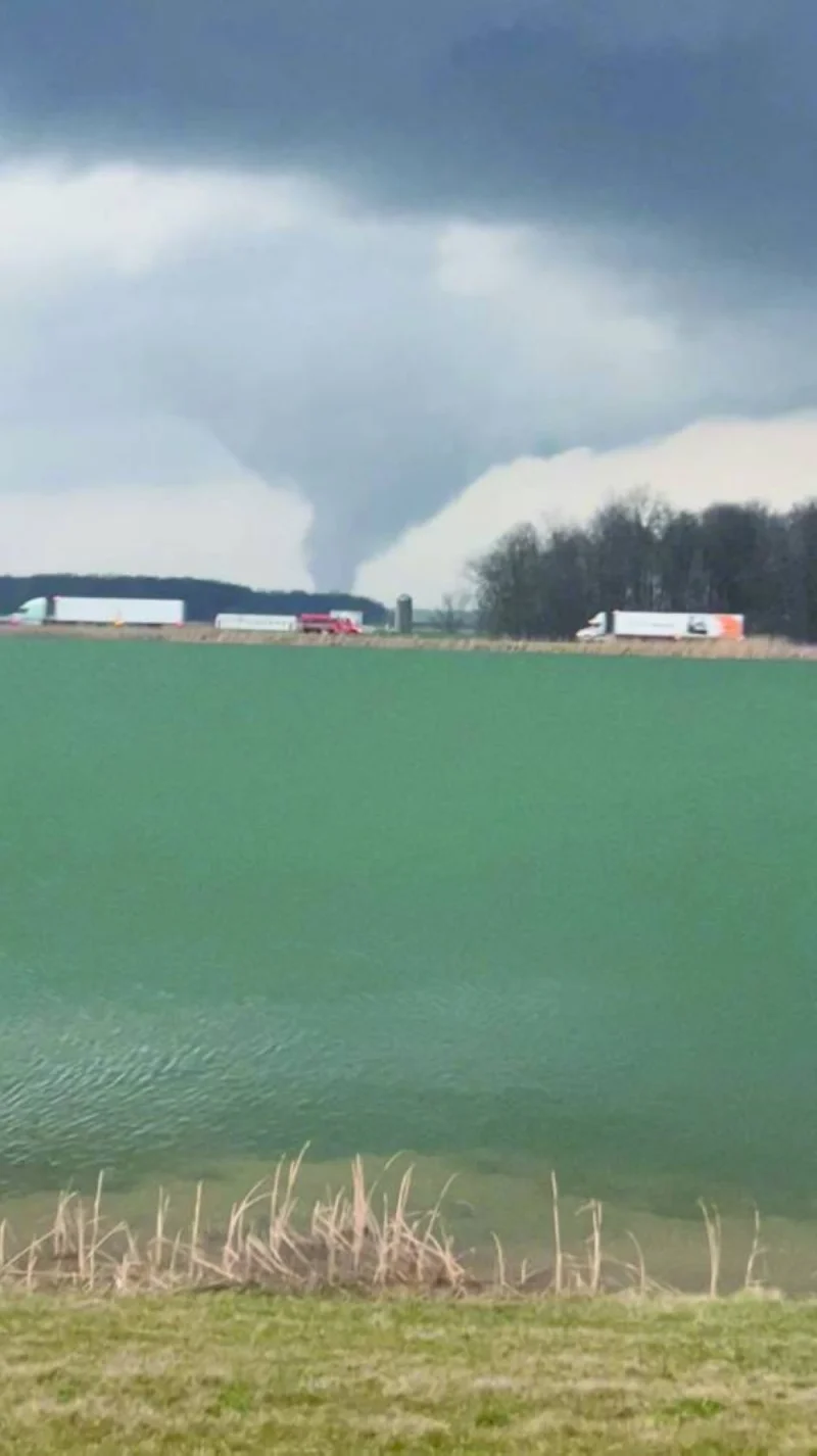 
A view shows a tornado moving in Hancock County, Ohio. 