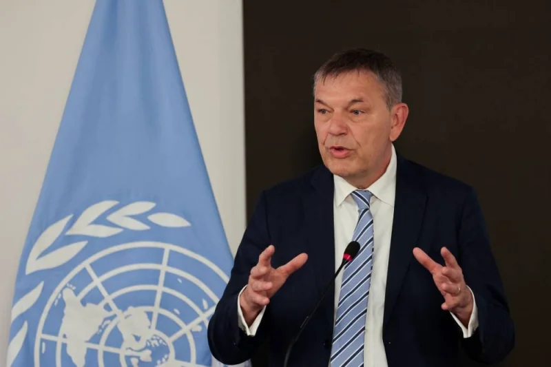 United Nations Relief and Works Agency for Palestine Refugees (UNRWA) Commissioner-General Philippe Lazzarini speaks to the media in Cairo, Egypt, on Monday. REUTERS
