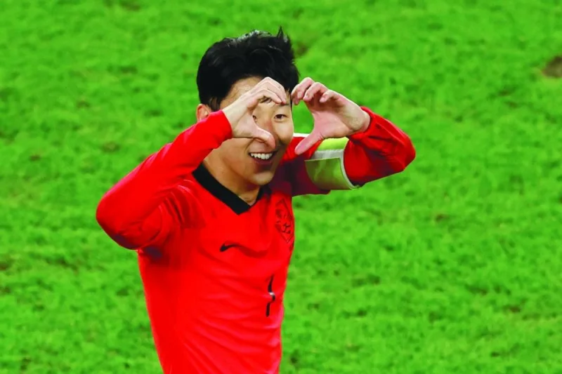 
South Korea’s midfielder Son Heung-min celebrates scoring his team’s second goal during the AFC Asian Cup quarter-final against Australia at Al Janoub Stadium in Al Wakra. (AFP) 