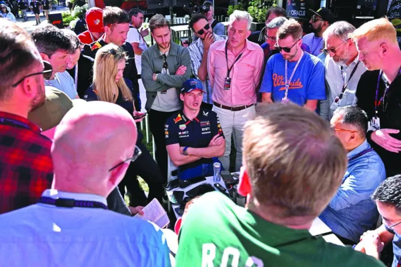 Red Bull Racing’s Dutch driver Max Verstappen speaks to the media at the Albert Park Circuit as Formula One teams prepare ahead of 2024 Australian Grand Prix in Melbourne on Thursday. (AFP)