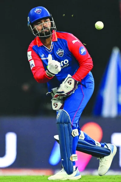 Delhi Capitals’ captain Rishabh Pant in action during the IPL match against Punjab Kings at the Maharaja Yadavindra Singh Stadium in Mohali on Saturday. (AFP)