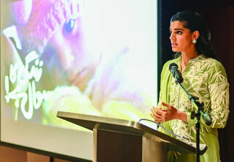 For a cause: Sanam Saeed addressing the annual Friends of Shaukat Khanum Memorial Trust (Doha) cancer awareness event at a local hotel.