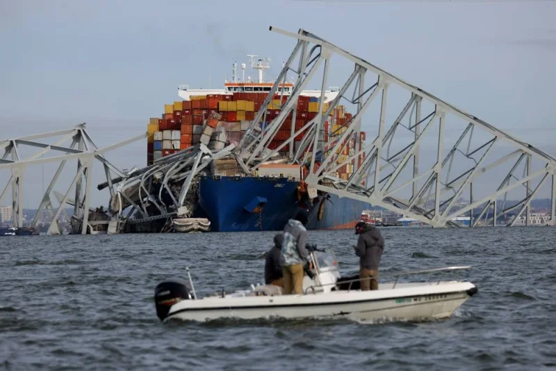 A view of the Dali cargo vessel which crashed into the Francis Scott Key Bridge causing it to collapse in Baltimore. REUTERS