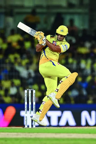 Chennai Super Kings’ Shivam Dube plays a shot during the Indian Premier League match against Gujarat Titans at the MA Chidambaram Stadium in Chennai on Wednesday. (AFP)