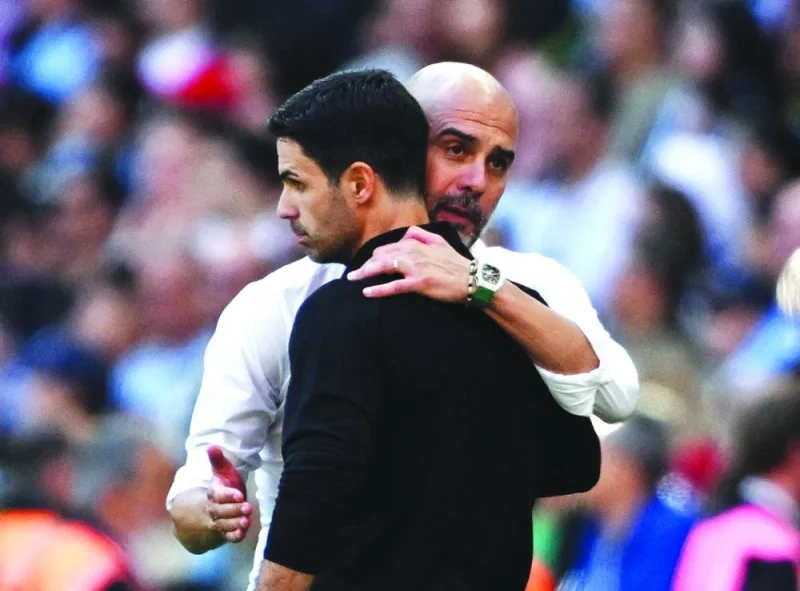 
Mike Arteta (left) served as Pep Guardiola’s assistant for three-and-a-half years at Manchester City before taking his first managerial job at Arsenal in 2019. (AFP) 