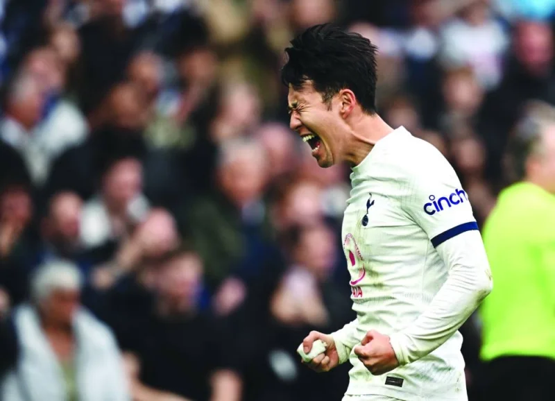 
Tottenham Hotspur’s Son Heung-min celebrates after scoring against Luton during the Premier League match in London. (Reuters)  