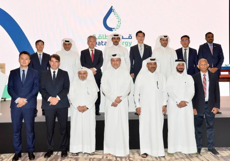 HE the Minister of State for Energy Affairs, Saad Sherida al-Kaabi with top executives of the four international shipowners besides senior QatarEnergy executives following the agreement signing Sunday. Pictures: Shaji Kayamkulam