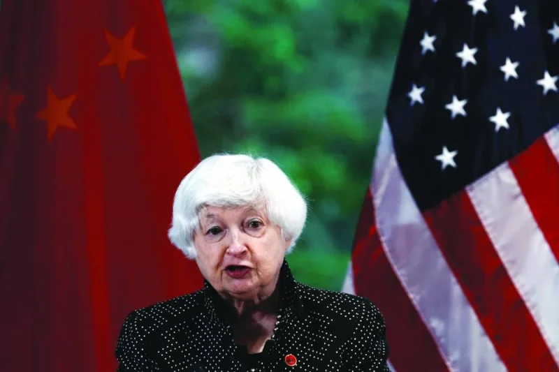 US Treasury Secretary Janet Yellen speaks during an event by the American Chamber of Commerce in China (AmCham China) in Guangzhou, Guangdong province, on Friday.