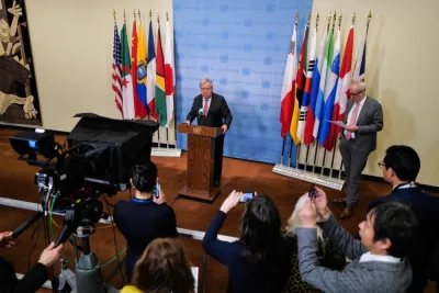 UN Secretary-General Antonio Guterres speaks to the press at UN headquarters in New York on Friday. AFP