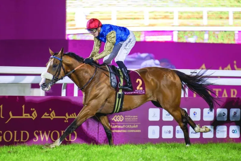 Jockey James Doyle and Wathnan Racing’s Bolthole on their way to win the Qatar Gold Trophy on Friday.