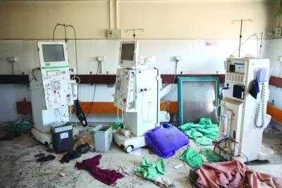 
A picture shows the destruction in the dialysis unit at Gaza’s devastated Al-Shifa hospital, after the Israeli military withdrew from the hospital complex amid the ongoing conflict between Israel and the Palestinian Hamas group. 
