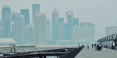A snapshot from Old Doha Port Monday with the haze, that prevailed throughout the day, enveloping the landscape. PICTURE: Thajudheen