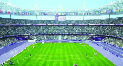 
This computer rendering shows how the 2024 Paris Olympic Games athletics track will look like in purple colour. (PIC: @soycorredor_es) 