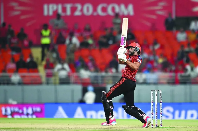 Sunrisers Hyderabad’s Nitish Kumar Reddy watches the ball after playing a shot during the Indian Premier League match against Punjab Kings in Mohali on Tuesday. (AFP)